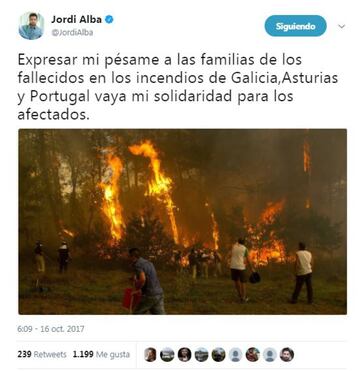 La solidaridad del mundo del deporte con los incendios de Galicia, Asturias y Portugal