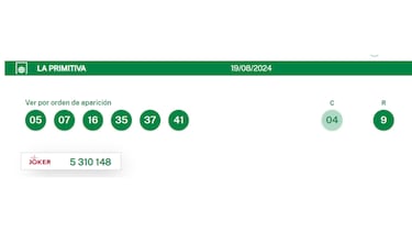 La Primitiva: comprobar los resultados del sorteo de hoy, lunes 19 de agosto