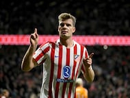 Sorloth celebra su segundo gol al Oviedo.