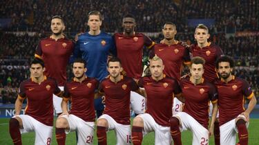 El once titular del Roma poco antes del partido contra el Real Madrid.