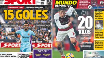 Portadas de &#039;Sport&#039; y &#039;Mundo Deportivo&#039; del martes, 21 de noviembre de 2017.