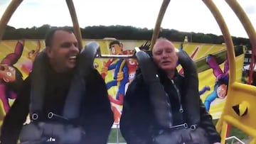 La reacci&oacute;n de Paul Gascoigne al subirse a una atracci&oacute;n de feria extrema.