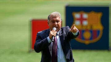 Joan Laporta during the presentation of Robert Lewandowski as a new player of FC Barcelona, at Camp Nou on August 5, 2022 in Barcelona, Spain. (Photo by Jose Breton/Pics Action/NurPhoto via Getty Images)