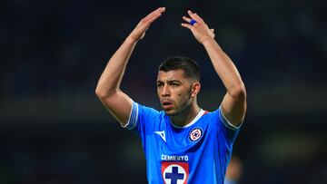 Erik Lira of Cruz Azul during the Semi-Finals second leg match between Cruz Azul and Tigres UANL as part of the CONCACAF Champions Cup 2025, at Olimpico Universitario Stadium on May 01, 2025 in Mexico City, Mexico.