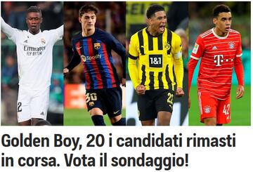 Así ilustra 'Tuttosport' su artículo donde recoge a los 20 finalistas al Golden Boy.