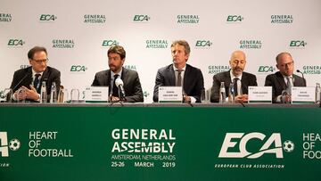 27/03/19 REUNION ECA
ASOCIACION EUROPEA DE CLUBES
MICHELLE CENTENARO SECRETARIO GENERAL ECA
ANDREA AGNELLI PRESIDENTE DE LA ECA Y JUVENTUS
EDWIN VAN DER SAR VICEPRESIDENTE ECA CEO AJAX
IVAN GAZIDIS MIEMBROECA Y CEO AC MILAN
DAVID FROMMER DIRECTOR