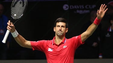 Novak Djokovic of Serbia during the Davis Cup 2021 quarter final tennis event on December 1, 2021 at Madrid Arena in Madrid, Spain.