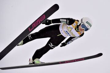 Sara Takanashi of Japan takes 1st place during the FIS Nordic World Cup Women's Ski Jumping HS100 on February 19, 2016 in Lahti, Finland.