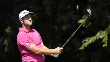 Sep 20, 2018; Atlanta, GA, USA; Jon Rahm tees off on the second hole during the first round of the Tour Championship golf tournament at East Lake Golf Club. Mandatory Credit: John David Mercer-USA TODAY Sports