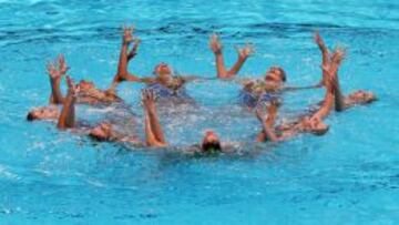 Las españolas del equipo de sincronizada, exultantes.