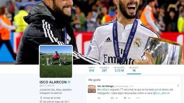 Isco le da a &#039;Me gusta&#039; a un mensaje en Twitter que pide su vuelta al M&aacute;laga.