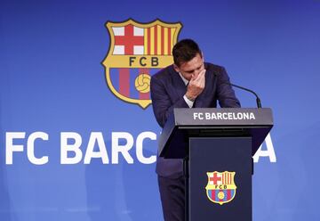 Messi, muy emocionado durante la rueda de prensa.