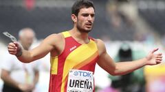 LON26 LONDRES (REINO UNIDO) 11/08/2017.- El espa&ntilde;ol Jorge Ure&ntilde;a compite en la prueba de lanzamiento de peso de la disciplina de decatl&oacute;n en los Campeonatos del Mundo de Atletismo que se celebran hoy, 11 de agosto de 2017, en el estadio ol&iacute;mpico de Londres, Reino Unido. EFE/Diego Azubel