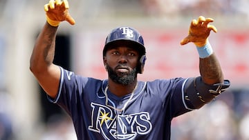 NEW YORK, NY - JULY 21: Randy Arozarena #56 of the Tampa Bay Rays reacts after hitting a home run during the fourth inning against the New York Yankees at Yankee Stadium on July 21, 2024 in New York City. Adam Hunger/Getty Images/AFP (Photo by Adam Hunger / GETTY IMAGES NORTH AMERICA / Getty Images via AFP)