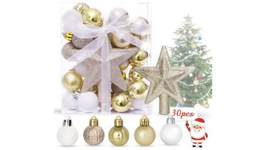 Decora tu rbol de Navidad con este pack de 30 piezas de adornos que incluye bolas y una estrella