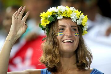 Aficionada sueca en el estadio de Sochi