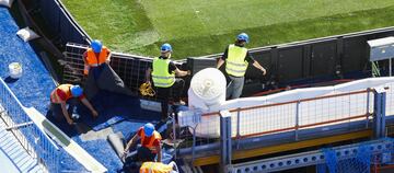 Así se encuentra el Santiago Bernabéu a dos días de su estreno. El club blanco jugará el 12 de septiembre frente al Celta de Vigo.