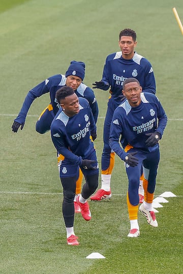 Vinicius, Mbapp, Bellingham y Alaba, durante el ltimo entrenamiento del Real Madrid.