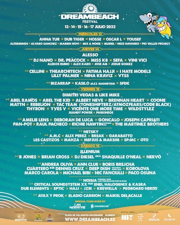 Este es el cartel del festival Dreambeach 2022.