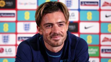 BURTON UPON TRENT, ENGLAND - SEPTEMBER 20: Jack Grealish of England speaks to the media during the Press Conference at the England Nations League Camp at St George's Park on September 20, 2022 in Burton upon Trent, England. (Photo by Eddie Keogh - The FA/The FA via Getty Images)