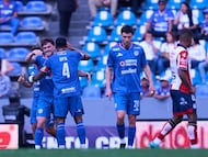 Agustin Palavecino celebrates his goal 1-0 of Cruz Azul during the 10th round match between Cruz Azul and Atletico de San Luis as part of the Liga BBVA MX Varonil, Torneo Clausura 2026 at Cuauhtemoc Stadium, on March 07, 2026 in Puebla, Mexico.