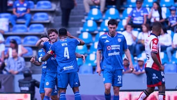 Agustin Palavecino celebrates his goal 1-0 of Cruz Azul during the 10th round match between Cruz Azul and Atletico de San Luis as part of the Liga BBVA MX Varonil, Torneo Clausura 2026 at Cuauhtemoc Stadium, on March 07, 2026 in Puebla, Mexico.