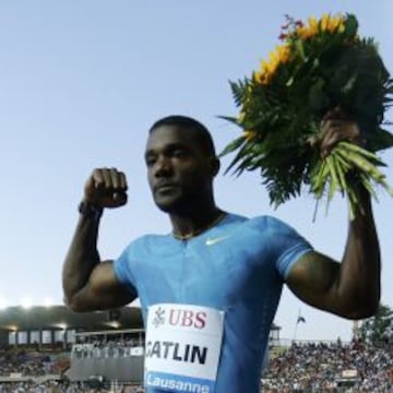 Gatlin, tras ganar en Lausana.