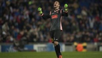 Pau López, eufórico tras el 1-0 del sábado ante el Deportivo.
