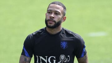 Memphis Depay, en un entrenamiento con la Selección holandesa.