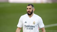 Karim Benzema of Real Madrid laments during the spanish league, La Liga Santander, football match played between Real Madrid and Levante UD at Ciudad Deportiva Real Madrid on january 30, 2021, in Valdebebas, Madrid, Spain.
 AFP7 
 30/01/2021 ONLY FOR USE 
