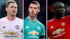 Nemanja Matic, David de Gea y Eric Bailly, del Manchester United.