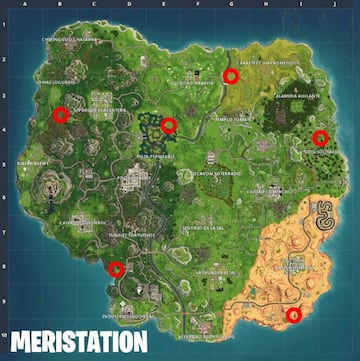 Mapa con las ubicaciones de las galer&iacute;as de tiro en Fortnite