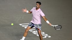 El tenista español Fernando Verdasco devuelve una pelota contra el tenista australiano Thanasi Kokkinakis, durante el segundo día del Abierto de Tenis de Los Cabos.