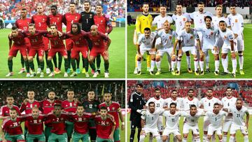EPA139. MOSCÚ (RUSIA), 01/12/2017.- Combo de imágenes de los onces titulares de las selecciones del grupo B (Portugal, España, Marruecos e Irán) tras el sorteo del Mundial de Rusia 2018 celebrado en el Palacio del Kremlin de Moscú, Rusia, el 1 de diciembre del 2017. EFE