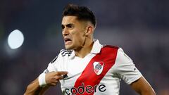 Soccer Football - Copa Libertadores - Group D - River Plate v Fluminense - Estadio Mas Monumental, Buenos Aires, Argentina - June 7, 2023 River Plate's Pablo Solari celebrates scoring a goal later disallowed REUTERS/Agustin Marcarian