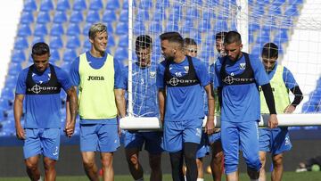 Machís, Rubén Pérez, Robert Ibáñez y Guerrero, en un entrenamiento reciente del Leganés.