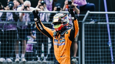 Celebración de Oscar Piastri tras proclamarse campeón del Gran Premio de China de la Fórmula 1.