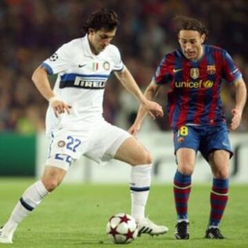 Y volvieron a enfrentarse en un partido de semifinales de la Champions League, Gabi Milito seguía en el Barcelona y Diego con el Inter