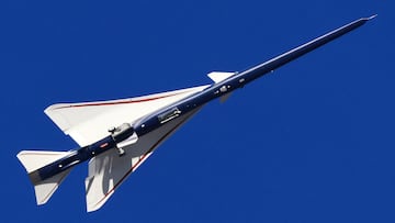 On it’s first flight, NASA's experimental quiet supersonic aircraft X-59 takes off from runway 7 at Palmdale USAF Plant 42 in Palmdale, California, U.S. October 28, 2025. REUTERS/David Swanson