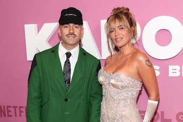 NEW YORK, NEW YORK - MAY 06: (L-R) Feid and Karol G attend the New York screening of Netflix's "Karol G: Tomorrow Was Beautiful" at Whitby Hotel on May 06, 2025 in New York City. (Photo by Manoli Figetakis/WireImage)