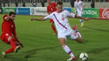 Denís Chéryshev, jugando con la selección rusa.