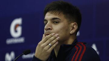 Futbol, Conferencia de prensa Universidad de Chile. El jugador de Universidad de Chile Nicolás Oroz habla con los medios durante conferencia de prensa en el CDA. Santiago, Chile. 25/07/2019 Marcelo Hernandez/Photosport Football, Press media of Universidad de Chile. Universidad de Chile's Nicolás Oroz talks with media during a press conference in CDA. Santiago, Chile. 25/07/2019 Marcelo Hernandez/Photosport