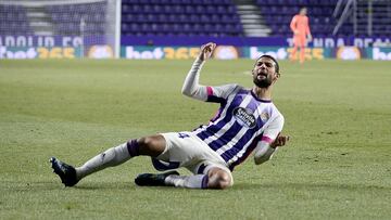 VALLADOLID, SPAIN - JANUARY 19: Joaquin Fernandez of Real Valladolid celebrates after scoring their side's second goal during the La Liga Santander match between Real Valladolid CF and Elche CF at Estadio Municipal Jose Zorrilla on January 19, 2021 i