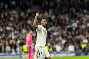 1-0. Rodrygo celebra el primer gol.