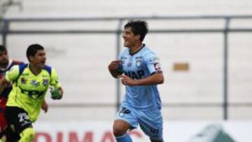 Futbol, Deportes Iquique vs San Marcos de Arica. Decimotercera Fecha.
 Campeonato de Apertura 2015.
 El jugador de Deportes Iquique Ignacio Herrera, centro, celebra su gol contra San Marcos de Arica, durante el partido de primera division disputado en el 