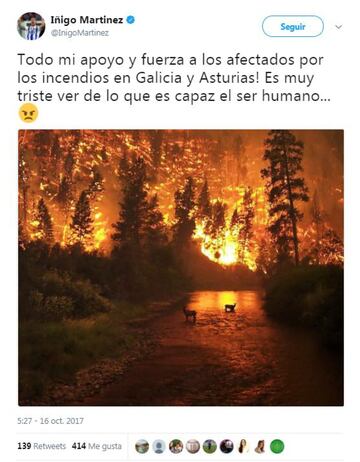 La solidaridad del mundo del deporte con los incendios de Galicia, Asturias y Portugal