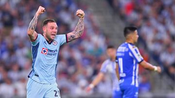 during the Semifinals first leg match between Monterrey and Cruz Azul as part of the Torneo Clausura 2024 Liga BBVA MX at BBVA Bancomer Stadium on May 16, 2024 in Monterrey, Nuevo Leon, Mexico.