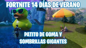 Fortnite Battle Royale - Desaf&iacute;o de 14 d&iacute;as de verano: ve a ver una sombrilla de playa enorme y un patito de goma gigante en una misma partida