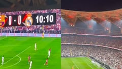 Aficionados corean el nombre de Messi durante la Supercopa ante el Madrid