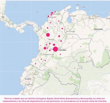 Mapa de casos y muertes por coronavirus por departamentos en Colombia: hoy, 15 de noviembre